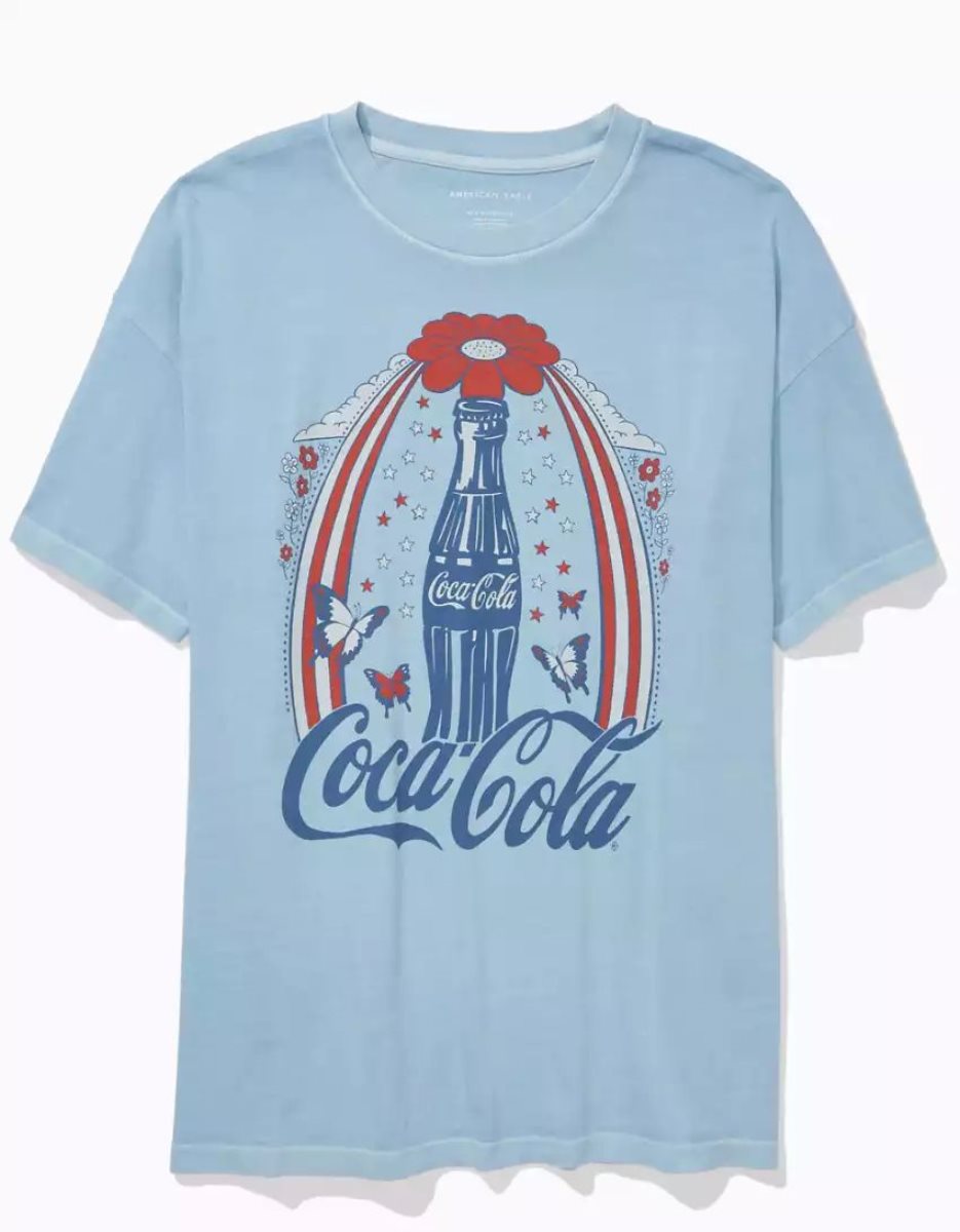 T Shirts American Eagle AE Oversized Americana Coca Cola Graphique Tee Bleu Clair Femme | JKM-00108773